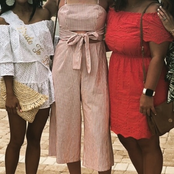 Everly Pants - Pink & White Striped Cropped Jumpsuit